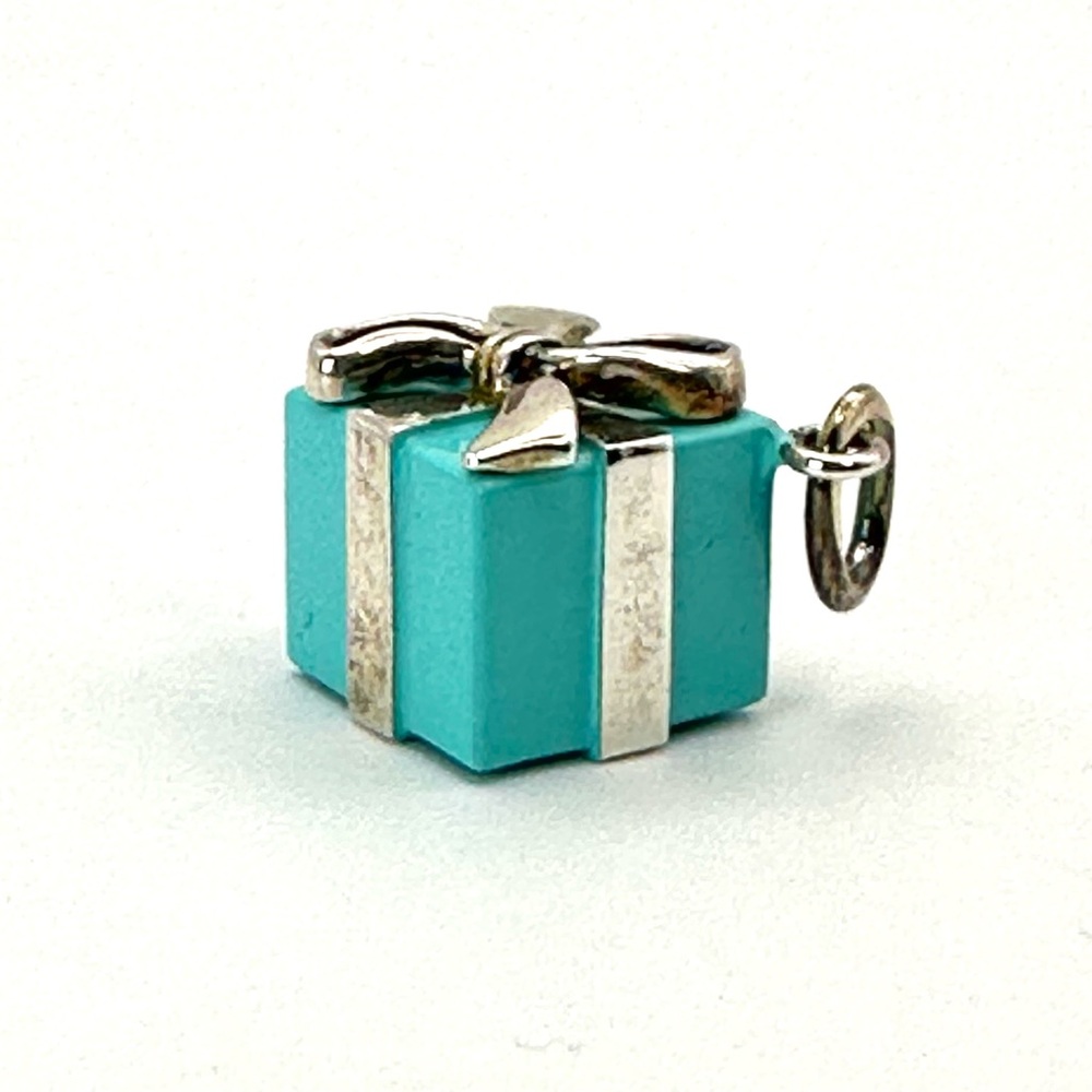 Tiffany & Co Sterling Silver & Blue Enamel Present Gift Box Charm